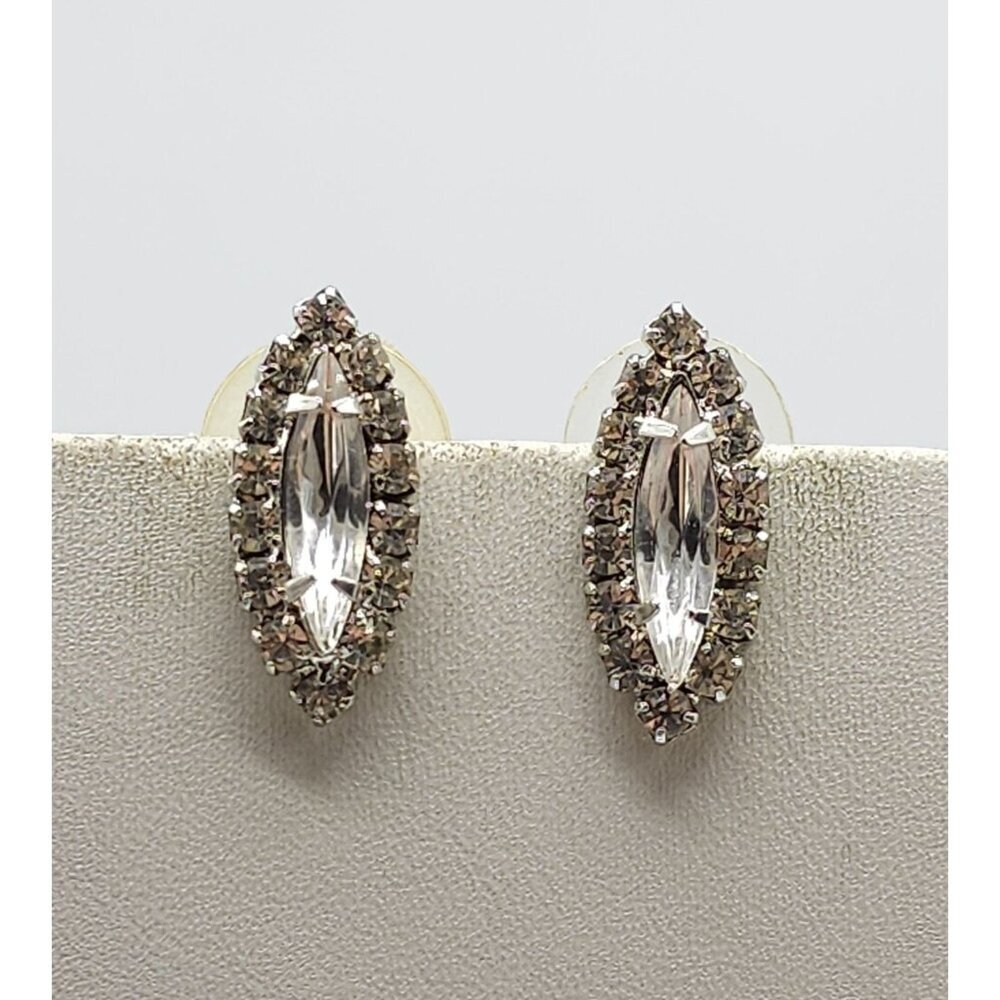 Vintage Clear Marquise Rhinestone 1980s Post Earrings 20$